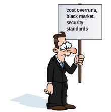 Sad business man with protest sign