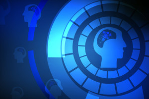 Vector : Abstract circle network in the brain on blue technology