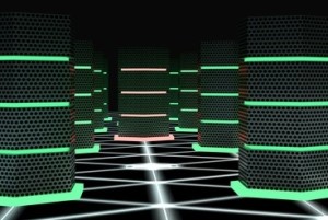 Supercomputer room with a hacked node cybersecurity concept