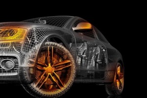 3d car model on a black background. render image with shine and