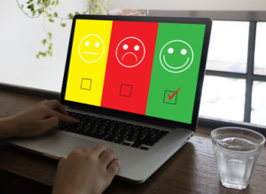business man and woman select happy on satisfaction evaluation?
