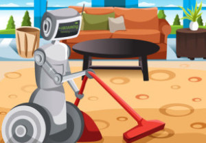 Robot vacuuming carpet