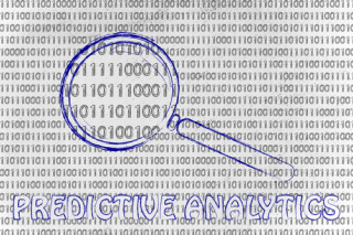 magnifying glass on binary code, concept of predictive analytics