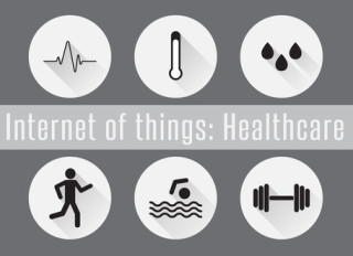 Internet of Things, IoT- Healthcare. Set of 6 flat icons. Vector Illustration.