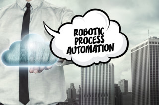Robotic process automation text on cloud computing theme with businessman