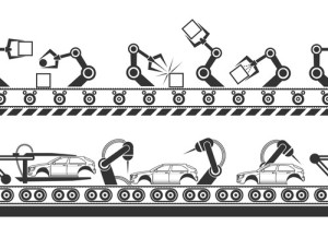 Manufacturing line with robot hands