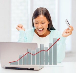 businesswoman with laptop and credit card