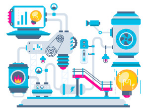 Vector industrial illustration background of the factory for pro
