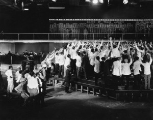 Crowd of excited traders at stock exchange