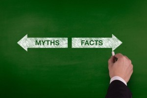 Blackboard showing directions to the myths and facts