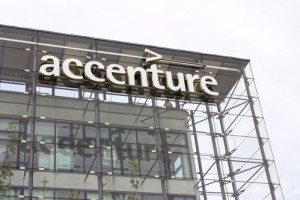 PRAGUE, CZECH REPUBLIC - MAY 22: Accenture global professional services company logo on Czech headquarters building on May 22, 2017 in Prague, Czech republic. In 2016, Fortune magazine named it the worlds most admired Information Technology Services company.